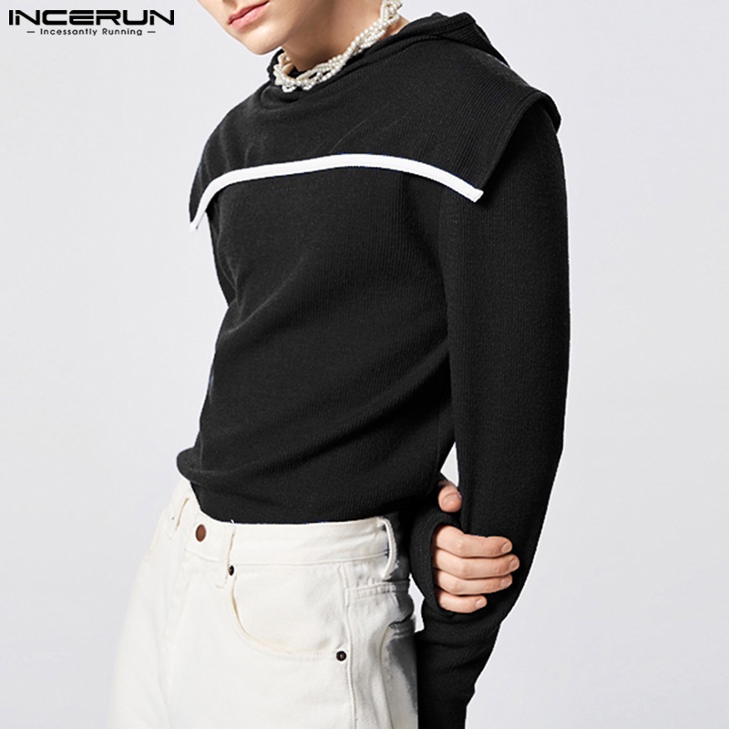 Áo hoodie INCERUN dài tay phối sọc thời trang dành cho nam