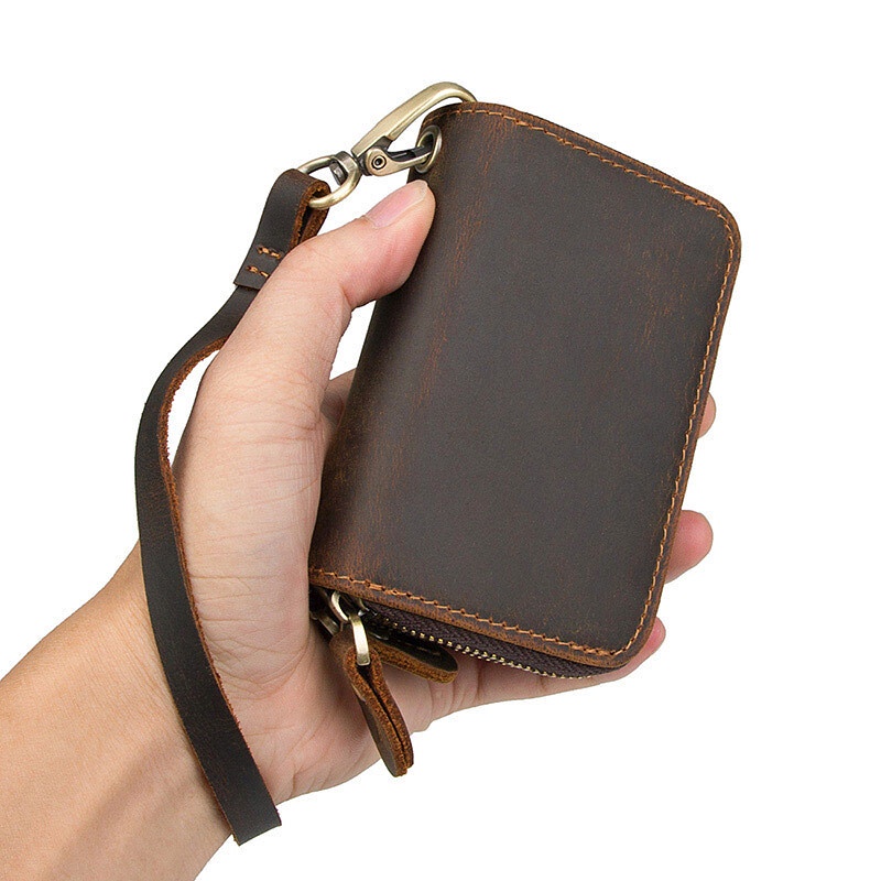 Ví Da Ngựa Cầm Tay Khóa Kéo Đôi Đa Năng Phong Cách Retro Cho Nam