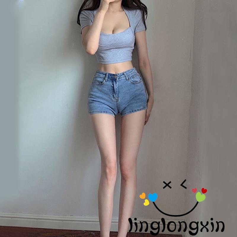 Áo Thun Crop Top Tay Ngắn Cổ Khoét Sâu Thời Trang Mùa Hè Cho Nữ ZXY68