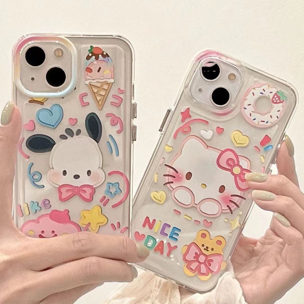 ✅Ốp Điện Thoại Mềm Màu Trong Suốt Hình Chú Chó / Mèo Graffiti Cho iPhone 14 13promax 12 11pro xr xs 7 8p Esr