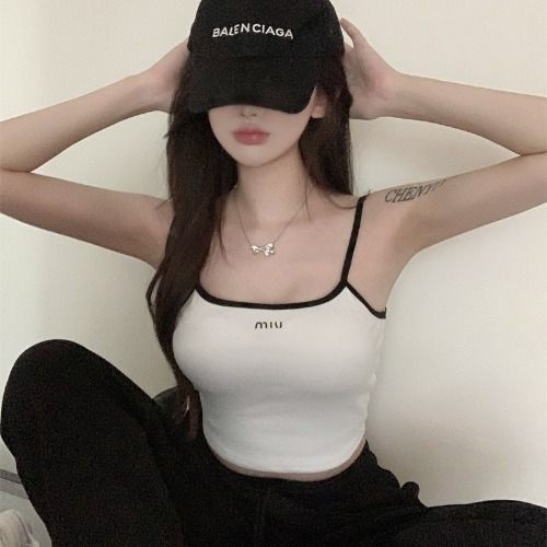 Áo Hai Dây Dáng Ngắn Có Đệm Ngực Thiết Kế Đơn Giản Phong Cách