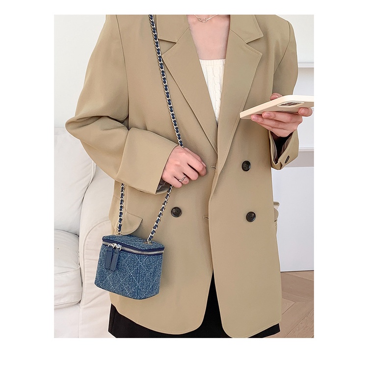 Túi Xách Mini Chất Liệu Denim Phối Dây Xích Phong Cách Retro 2023 Cho Nữ