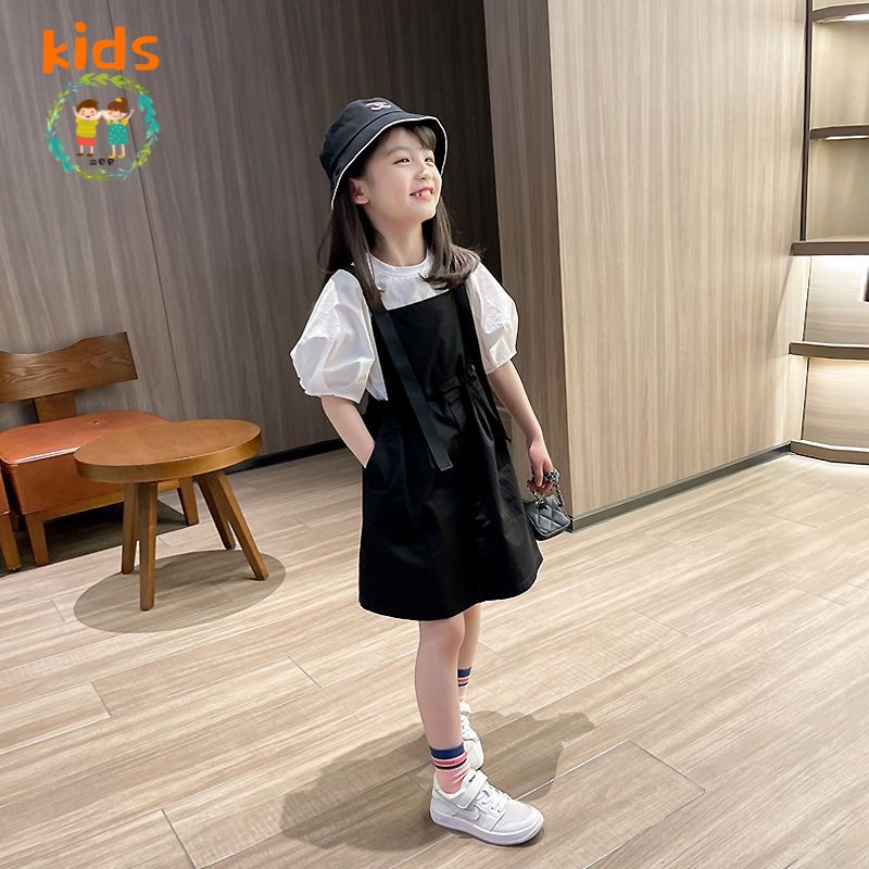 Set Áo Thun Tay Ngắn + Chân Váy Yếm Thiết Kế Mới Thời Trang Mùa Hè Cho Bé Gái 3-5 - 8-10 - 12-13 Tuổi/055