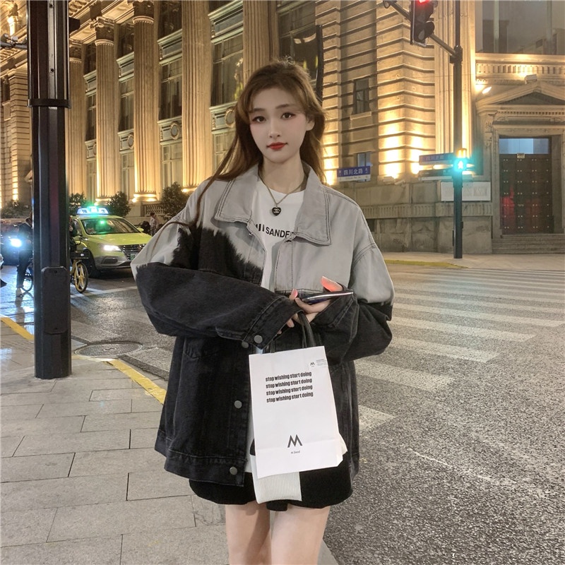 IELGY  Áo Khoác denim Nhuộm Màu Phong Cách retro Thời Trang Cho Nữ