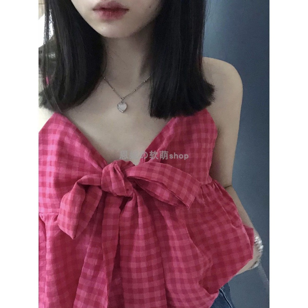 Áo Thun Hai Dây Thắt Nơ Phong Cách Hàn Quốc Dễ Phối Đồ Màu Sắc Dành Cho Nữ