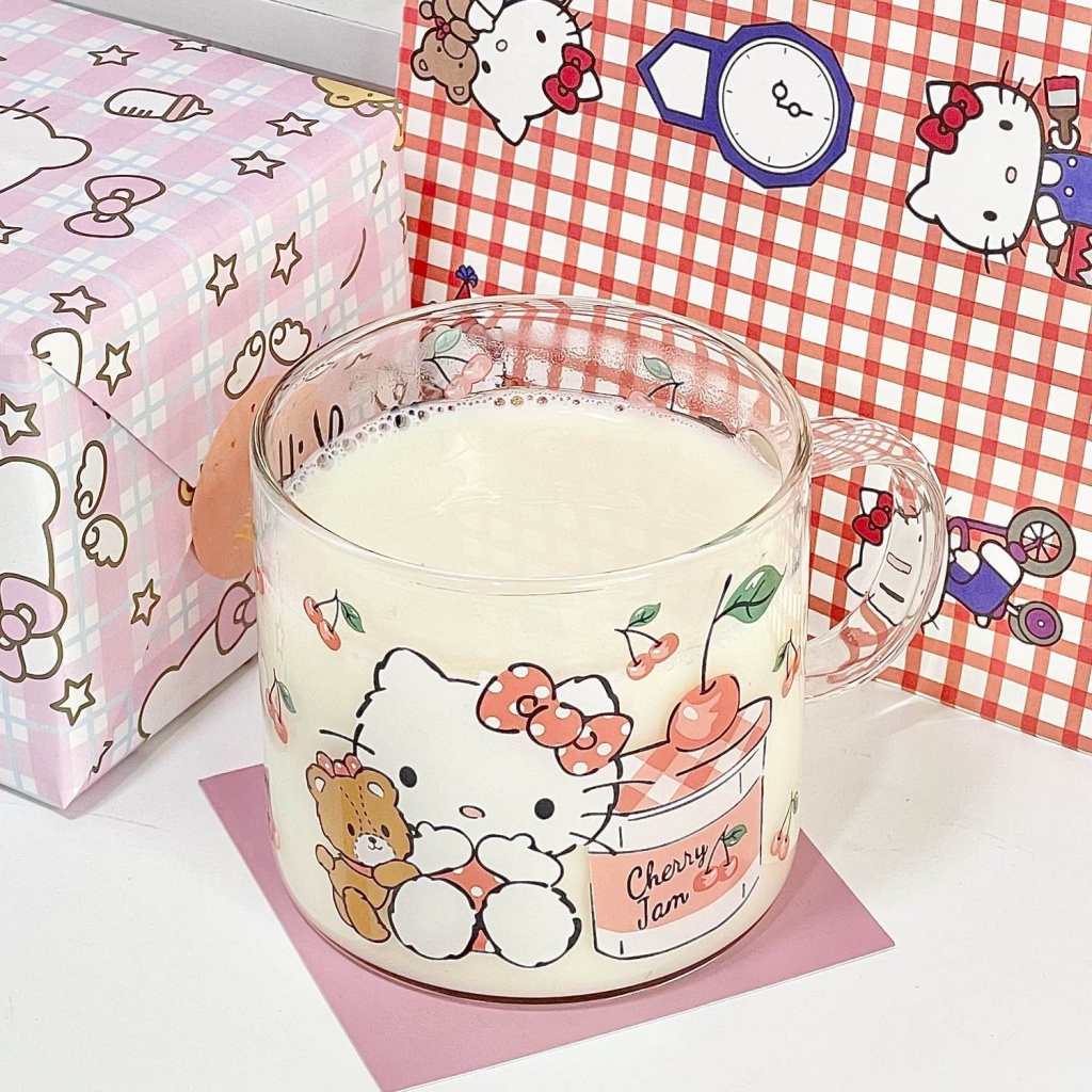 Cốc Uống Nước Thủy Tinh Hình Hello Kitty Đáng Yêu Sáng Tạo Kuromi B6DF