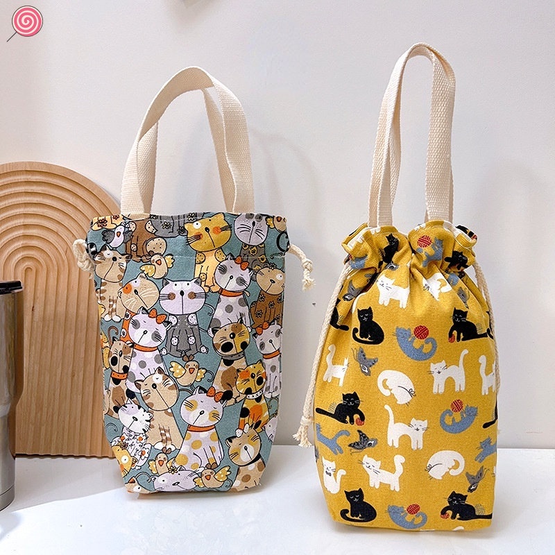 Túi đựng cốc, ly bình nước giữ nhiệt túi vải dù Canvas dày dặn họa tiết độc đáo rõ nét cầm tay đi chơi HSU