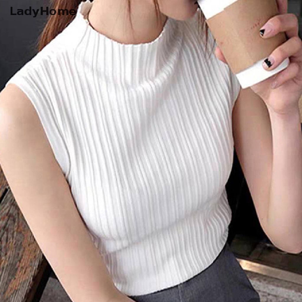 Áo Dệt Kim Sát Nách Cổ Lọ Màu Trơn Thời Trang Mùa Hè Cho Nữ