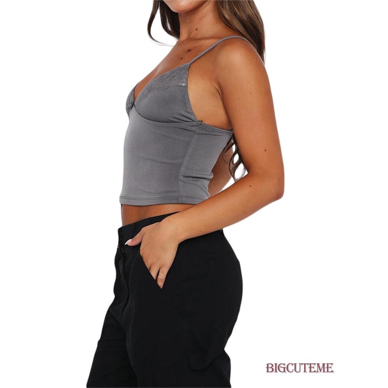 Áo Hai Dây Cổ Chữ V Sâu Phối Ren Hoa Thời Trang Mùa Hè Cho Nữ