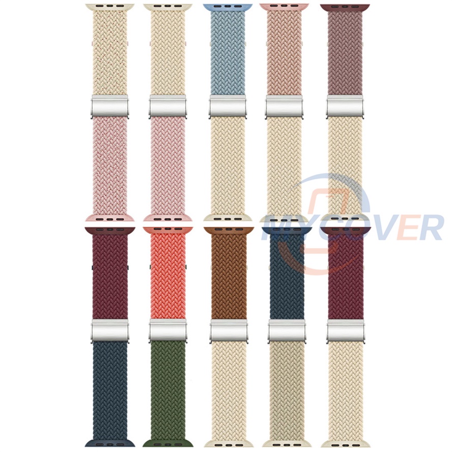 Dây Đeo Đồng Hồ Thông Minh Bằng Nylon Khóa Màu Tương Thích Với Series Ultra 8 7 6 SE 5 4 3 2 1 Có Kích Thước 49mm 41mm 45mm 44mm 42mm 40mm 38mm