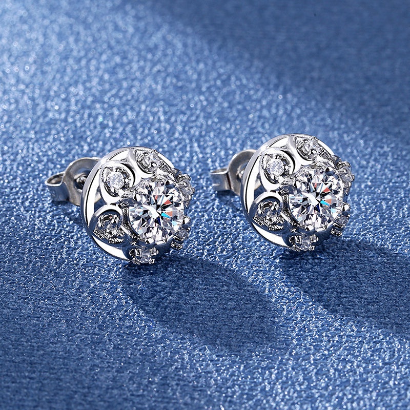 Bông Tai Kim Cương Trắng Hình Trái Tim Hoa Kim Cương Cổ Điển Thời Trang