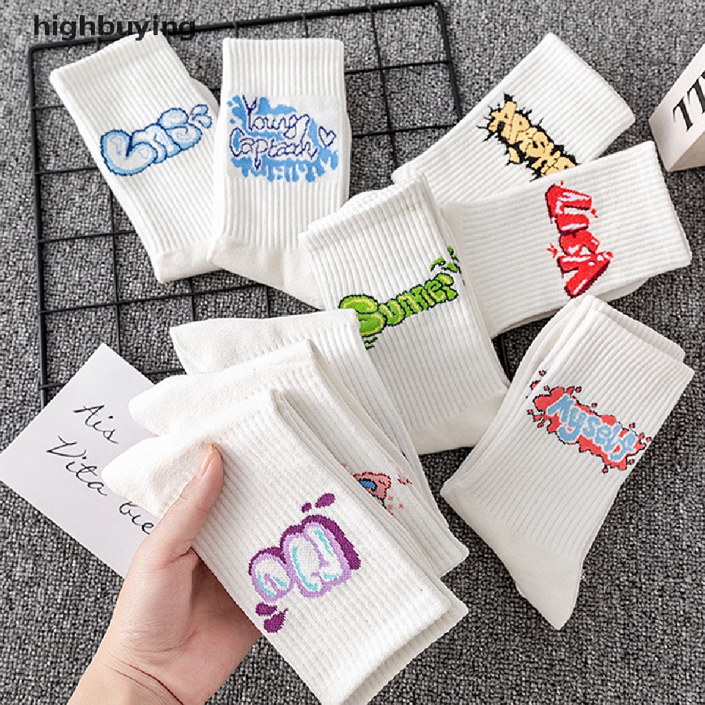 Đôi Vớ cotton Thoáng Khí Màu Trơn In Chữ Thời Trang Cho Nữ