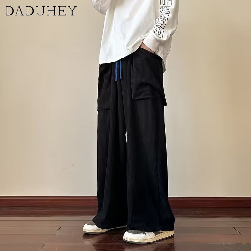 DaDuHey 2023 New Summer Solid Color Drooping Straight Pants Men's Hong Kong Style Corduroy Fashionable Thin Loose Casual Pants