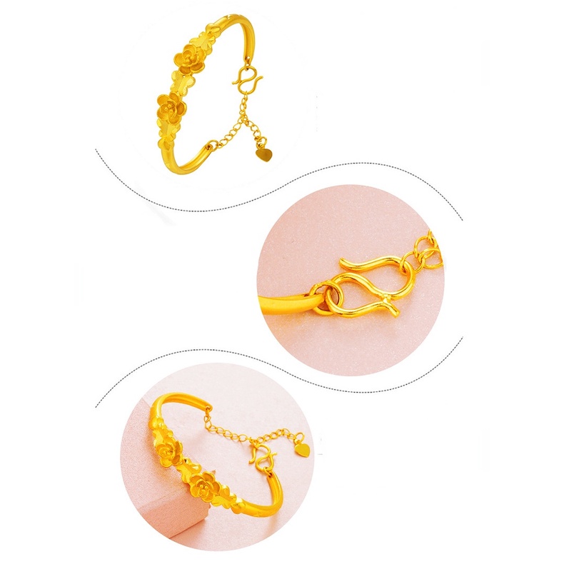 Pmrawc | Vòng Tay Mạ Vàng 24K Đính Hoa Hồng FS654