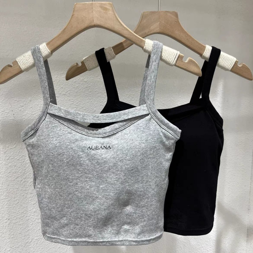 Áo Lót Cotton Một Mảnh Dáng Ôm Ngắn Hai Dây Có Đệm Ngực Mẫu Mới 2023