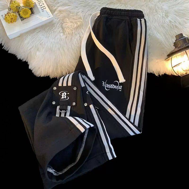 Quần Sweatpants rộng rãi chạy sọc phong cách Hong Kong trendy ins thời trang bình dân couple uHdw