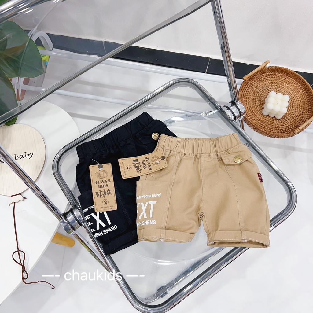 [SALE] Quần Kaki Cho Bé Trai TEXT Vải Kaki Mềm Phối Túi, Quần Đùi Cộc Cho Bé Mặc Đi Chơi CKQ308