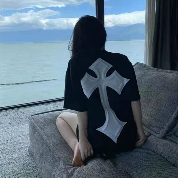 Plus Áo Thun Đen Tay Ngắn Dáng Rộng Phong Cách Đường Phố Cho Nữ Có size Lớn