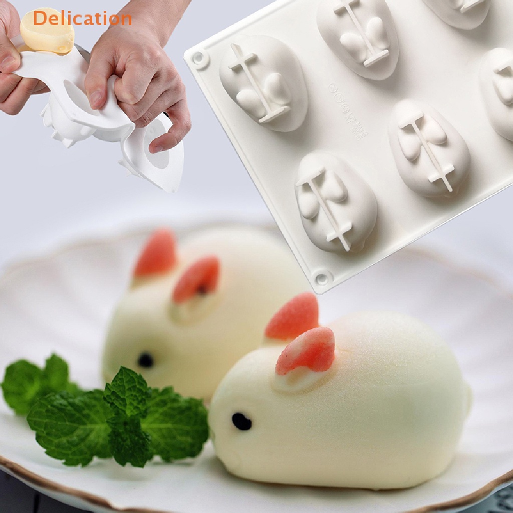 [elebuy] 1/6 lỗ silicone 3d bunny rabbit mold cake decorag khuôn để nướng mousse