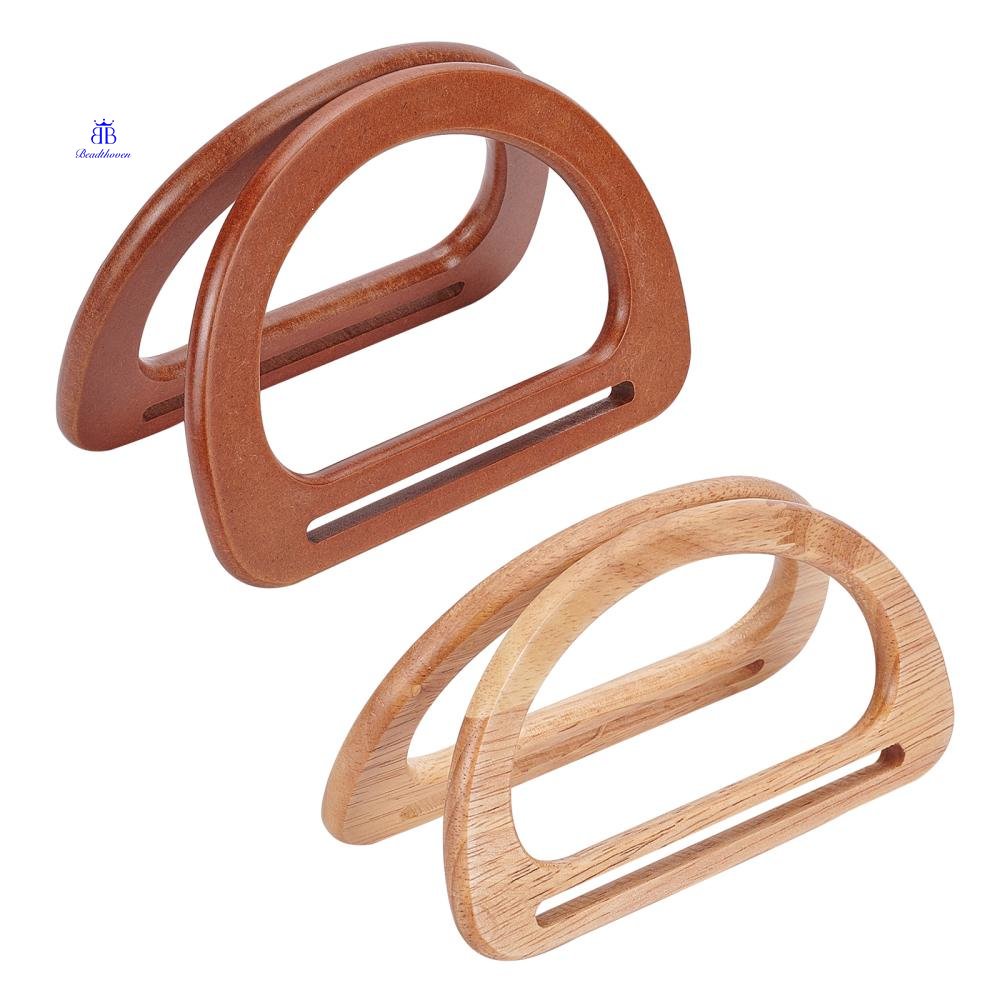 1 Cặp Tay Cầm Túi Xách Hình Chữ D Bằng Gỗ 14x10.3x0.9cm