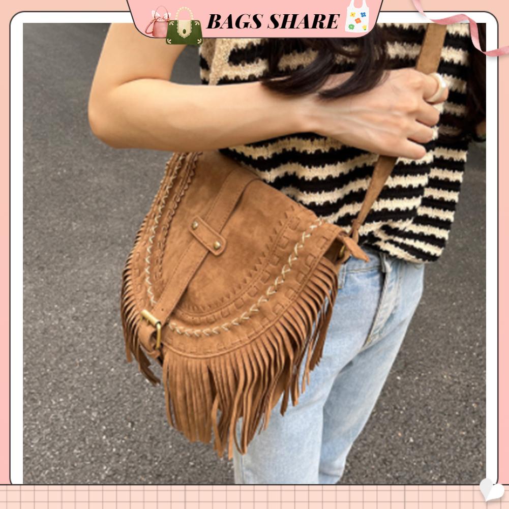 Phụ nữ Vintage Tua Rua Túi Điều Chỉnh Dây Đeo Thời Trang Thanh Lịch Đơn Vai Viền Túi