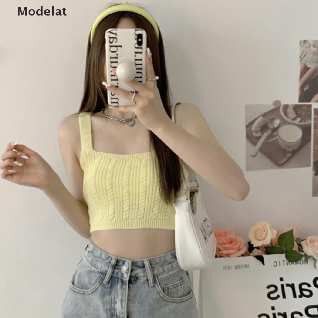Áo Croptop Dệt Kim Không Tay Màu Sắc Ngọt Ngào Thời Trang Mùa Hè Cho Nữ
