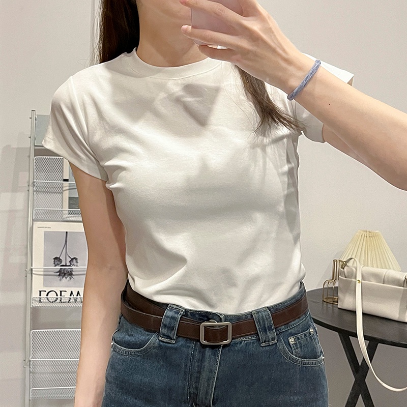 Áo thun SUXI cotton tay ngắn cổ tròn dáng ôm phong cách tối giản thời trang mùa hè cho nữ