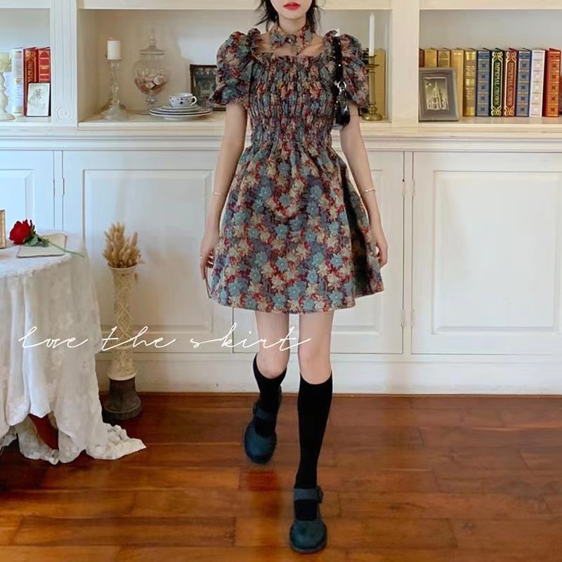 NZN Đầm Ngắn In Hoa Tay Phồng Nhuộm Màu Thời Trang Mùa Hè Mới Cho Nữ