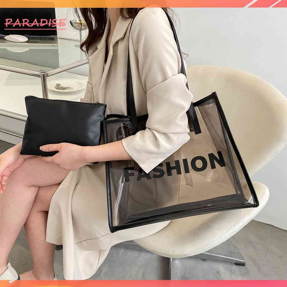 Túi Xách PVC Trong Suốt In Chữ Thời Trang Đi Biển Mùa Hè Cho Nữ