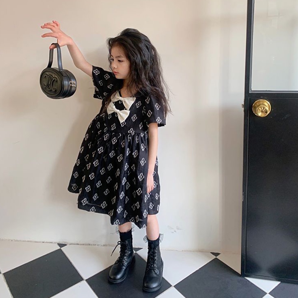 BEAR LEADER Đầm Công Chúa Đính Nơ In Hoa Phong Cách Hàn Quốc Thời Trang Mới 2023 Cho Bé Gái 4-13 Tuổi