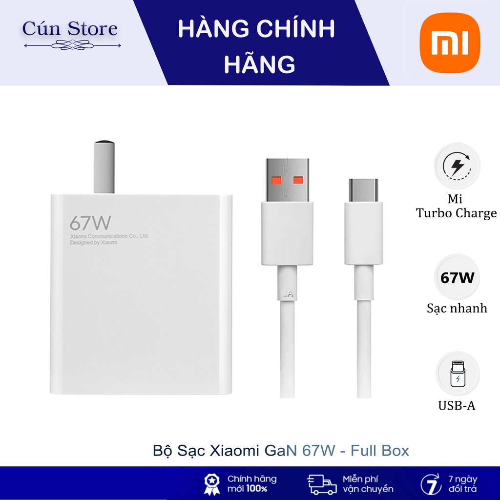 Bộ Sạc Nhanh Xiaomi 67W, 33W USB sang Type C Sạc mọi máy Củ cáp sạc nhanh Xiaomi  67w Xiaomi, Samsung, Oppo, Vivo