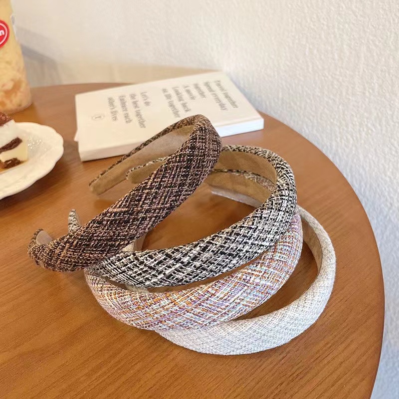 Băng Đô Cài Tóc Bằng Xốp Họa Tiết Kẻ Sọc Caro Phong Cách Hàn Quốc Cổ Điển Thời Trang