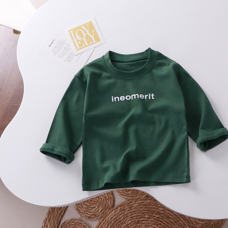 80-150cm Áo thun Cotton dài tay nguyên chất dành cho trẻ em Mùa xuân thu cổ tròn Top Boy Girl Baby Letter All-Match T-Shirt Cotton Quần áo trẻ em