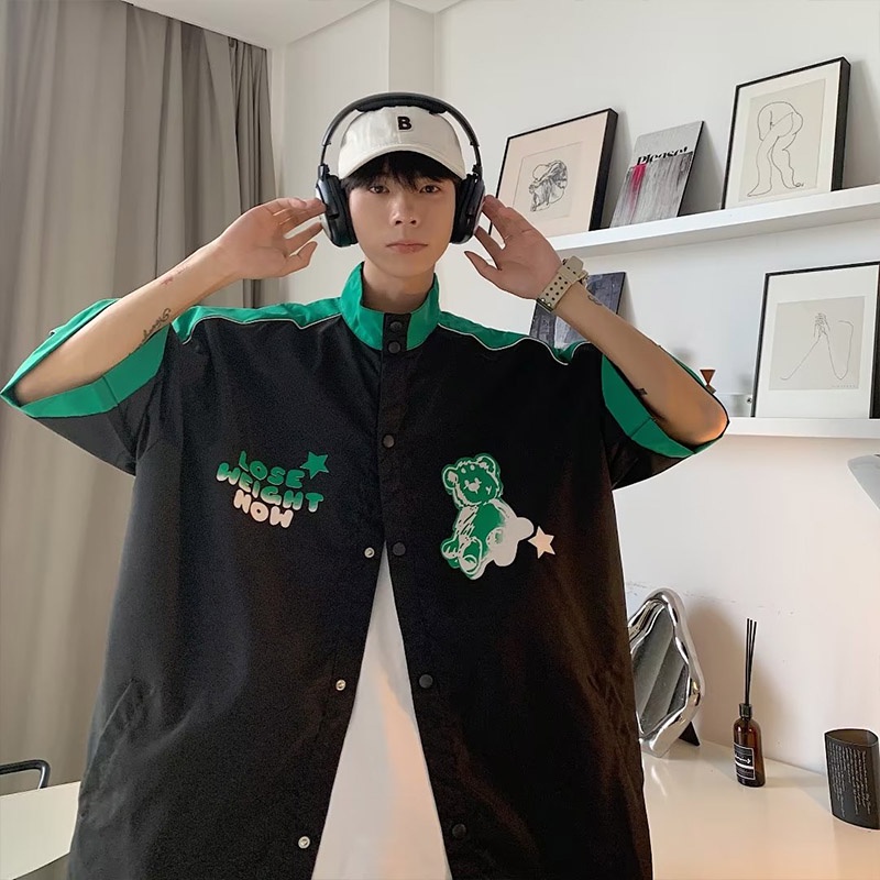 Áo Sơ Mi Tay Lửng Thời Trang Mùa Hè Phong Cách Harajuku Cho Nam