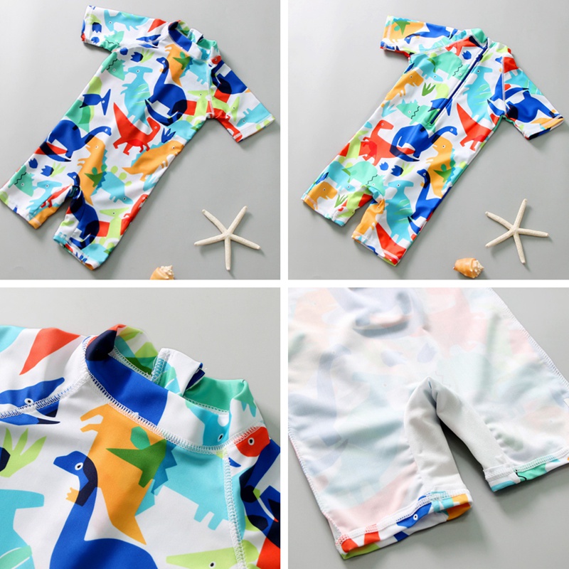 Bộ Đồ Bơi Liền Thân Ngắn Tay Mau Khô Họa Tiết Khủng Long Hoạt Hình Dành Cho Bé Trai