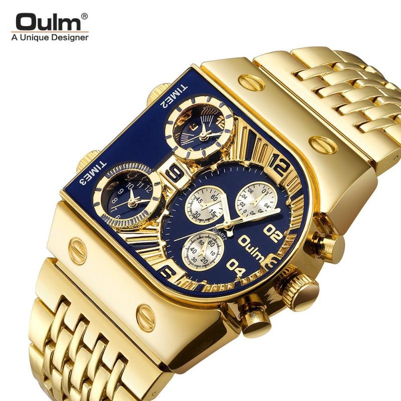 Đồng hồ nam chính hàng chống nước mặt số lớn  dây thép vàng mặt vuông cao cấp dây kim loại đồng hồ đeo tay nam