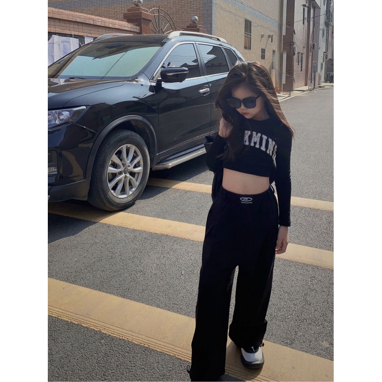 Áo Thun Croptop Tay Dài In Chữ Phong Cách Hip Hop Thời Trang Xuân Thu Cho Bé Gái