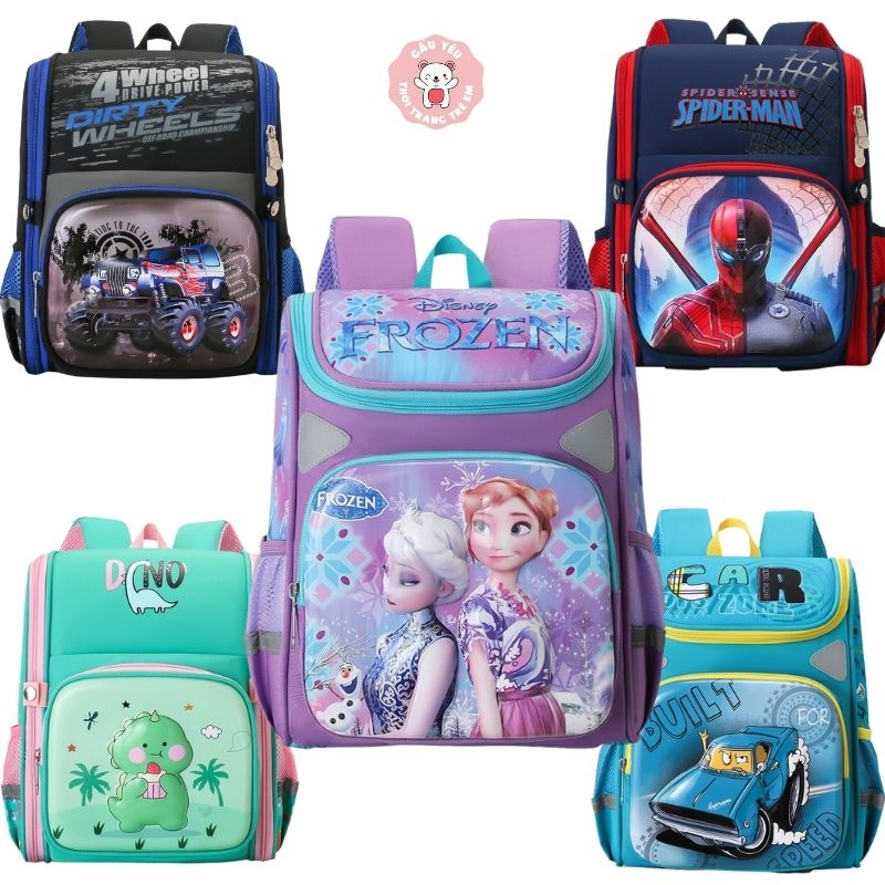 Balo chống gù, ba lô tiểu học họa tiết hoạt hình 3D pony, cá mập, ô tô, cho bé trai bé gái đi học lớp 1 - 2 GAUYEUSHOP