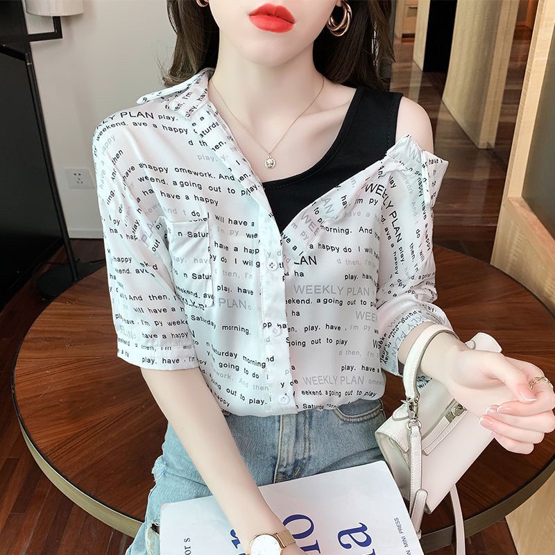 Áo Sơ Mi Chiffon Mỏng Tay Ngắn Giả Hai Mảnh Phong Cách Pháp Thời Trang Mùa Hè 2023 Mới Cho Nữ