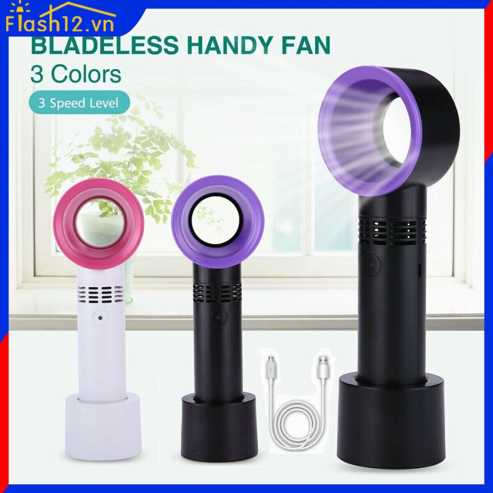 Quạt Im Lặng Không Lá Cầm Tay Mini 360 Độ Đồ Dùng Học Sinh An Toàn Điều Chỉnh Ba Vị Trí Flash12_vn