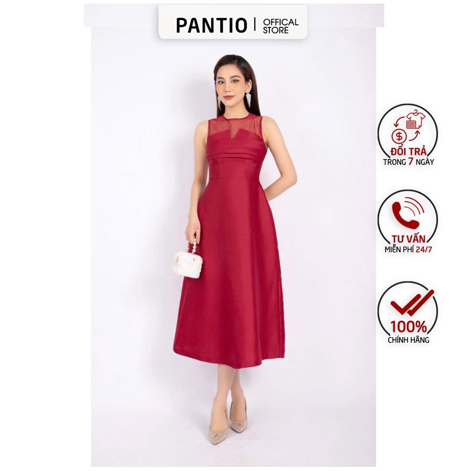 FDH9364 - Đầm dự tiệc vải tafta dáng A thân trên phối ren ngực tạo kiểu xếp ly - PANTIO
