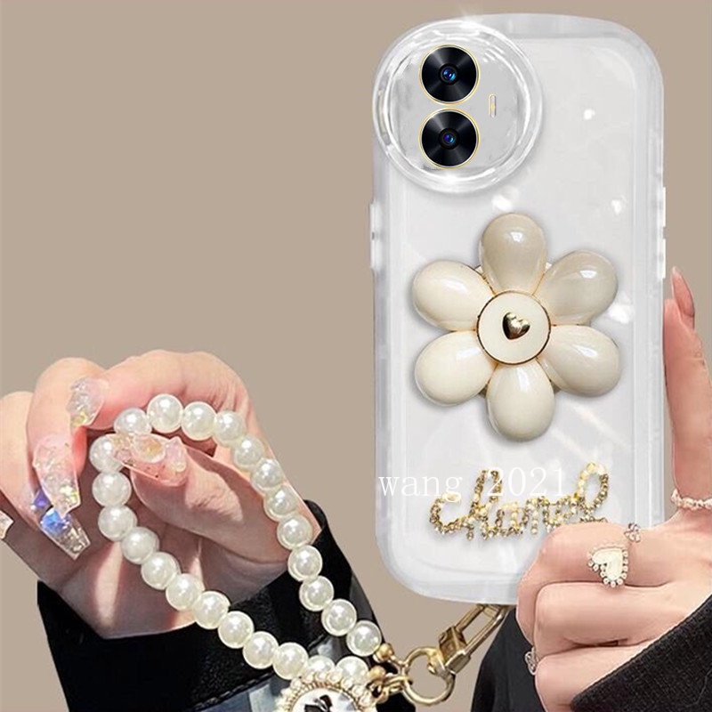 Ốp Điện Thoại Silicon Mềm Trong Suốt Có Dây Đeo Ngọc Trai Cho Realme C55 2023 Realme C55 NFC