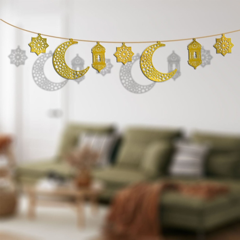 1 Bộ Mặt Dây Chuyền Acrylic Hình Mặt Trăng Và Ngôi Sao Nghệ Thuật Ramadan Trang Trí