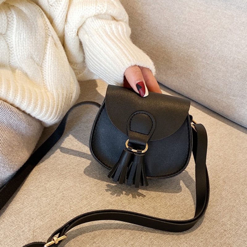 Túi Da PU Đeo Chéo Phối Tua Rua Dễ Thương Dành Cho Bé Gái