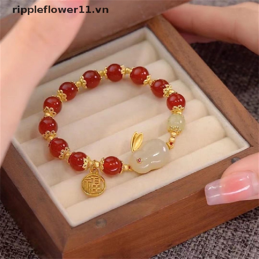 (Tốt Nhất) Vòng Tay Xỏ Hạt Đá Tự Nhiên Mặt Thỏ May Mắn Thời Trang Cho Cặp Đôi