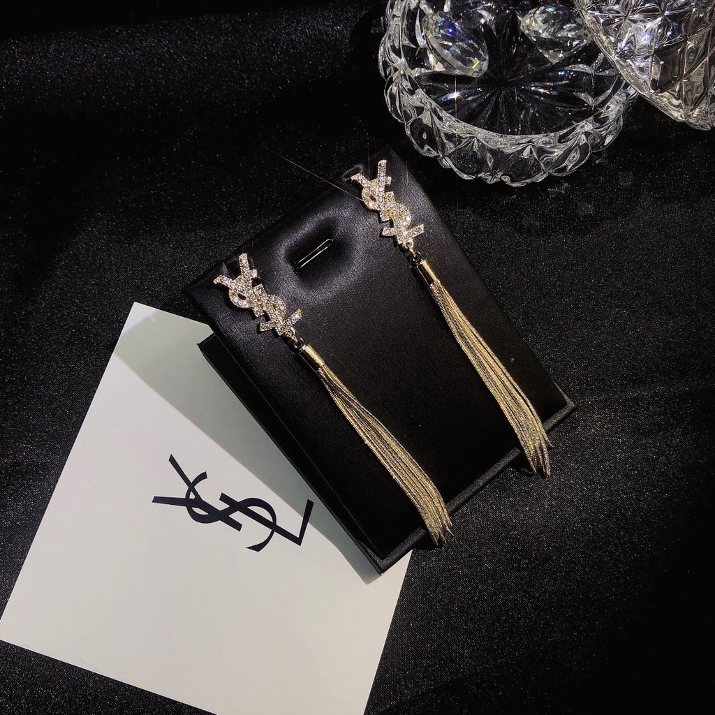 Khuyên Tai Tròn Khắc Chữ YSL Bằng Thép Titanium Thời Trang