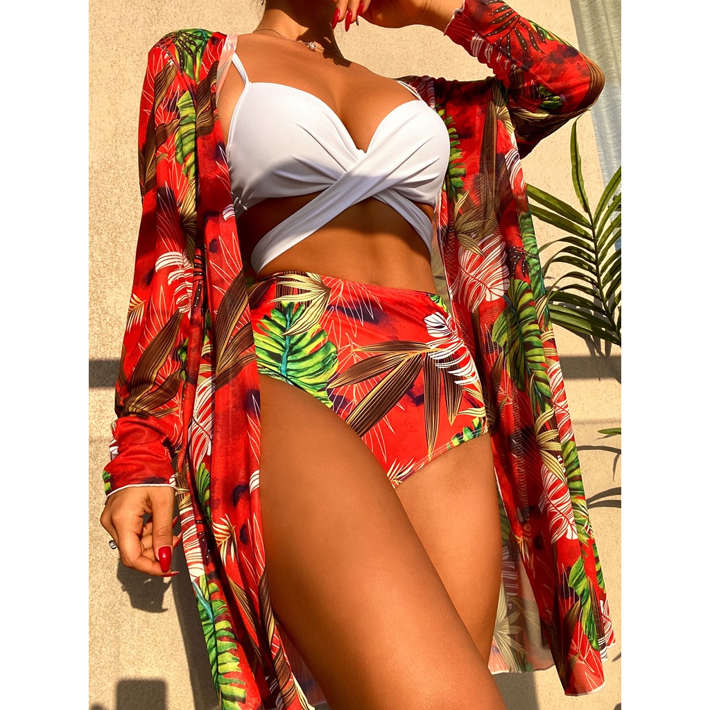 Bộ Đồ Bơi bikini Lưng Cao Xẻ Tà Phong Cách Âu Mỹ Kiểu Mới Quyến Rũ