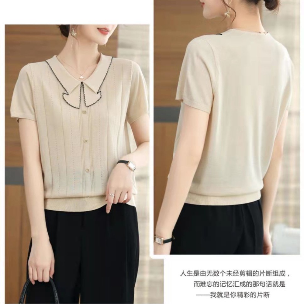 Áo Thun Lụa Lạnh Mỏng Tay Ngắn Cổ Búp Bê Phong Cách Hàn Quốc Thời Trang Mùa Hè Hàng Mới Dành Cho Bạn Nữ