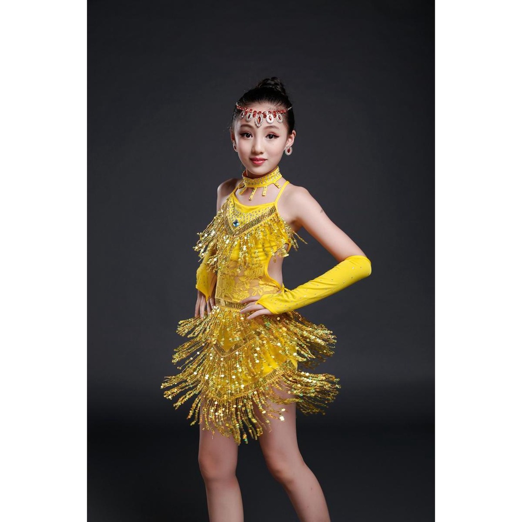 Trang Phục Khiêu Vũ Latin Đính Kim Sa Dành Cho Bé Gái