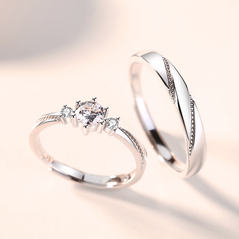 Nhẫn Thép Titan Đính Đá Zircon Màu Bạc Đơn Giản Thời Trang Cho Nam Nữ